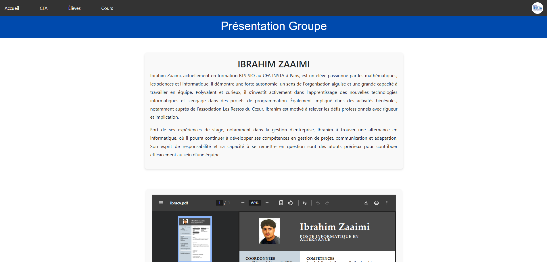 Présentation Groupe onglet CV