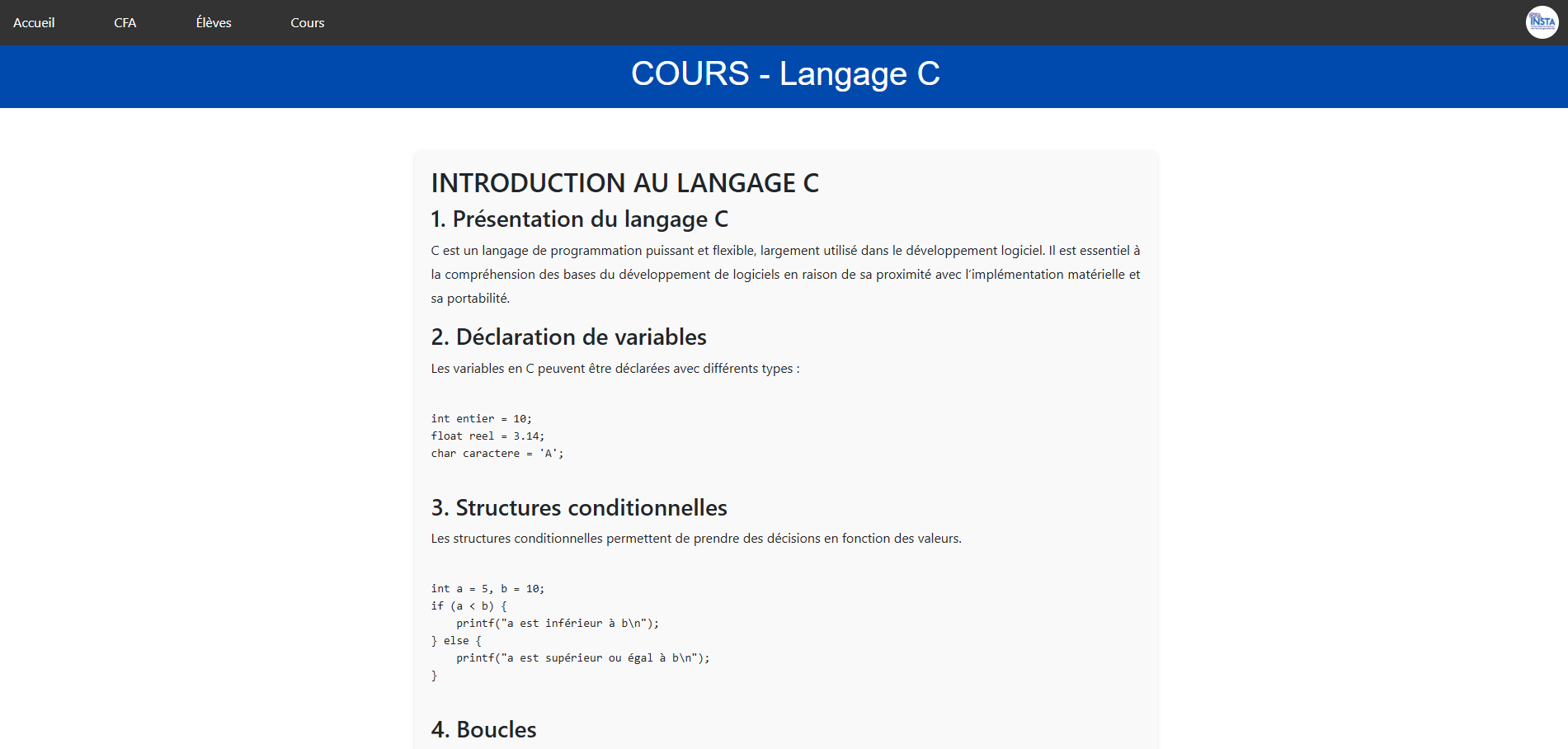 Présentation cours C