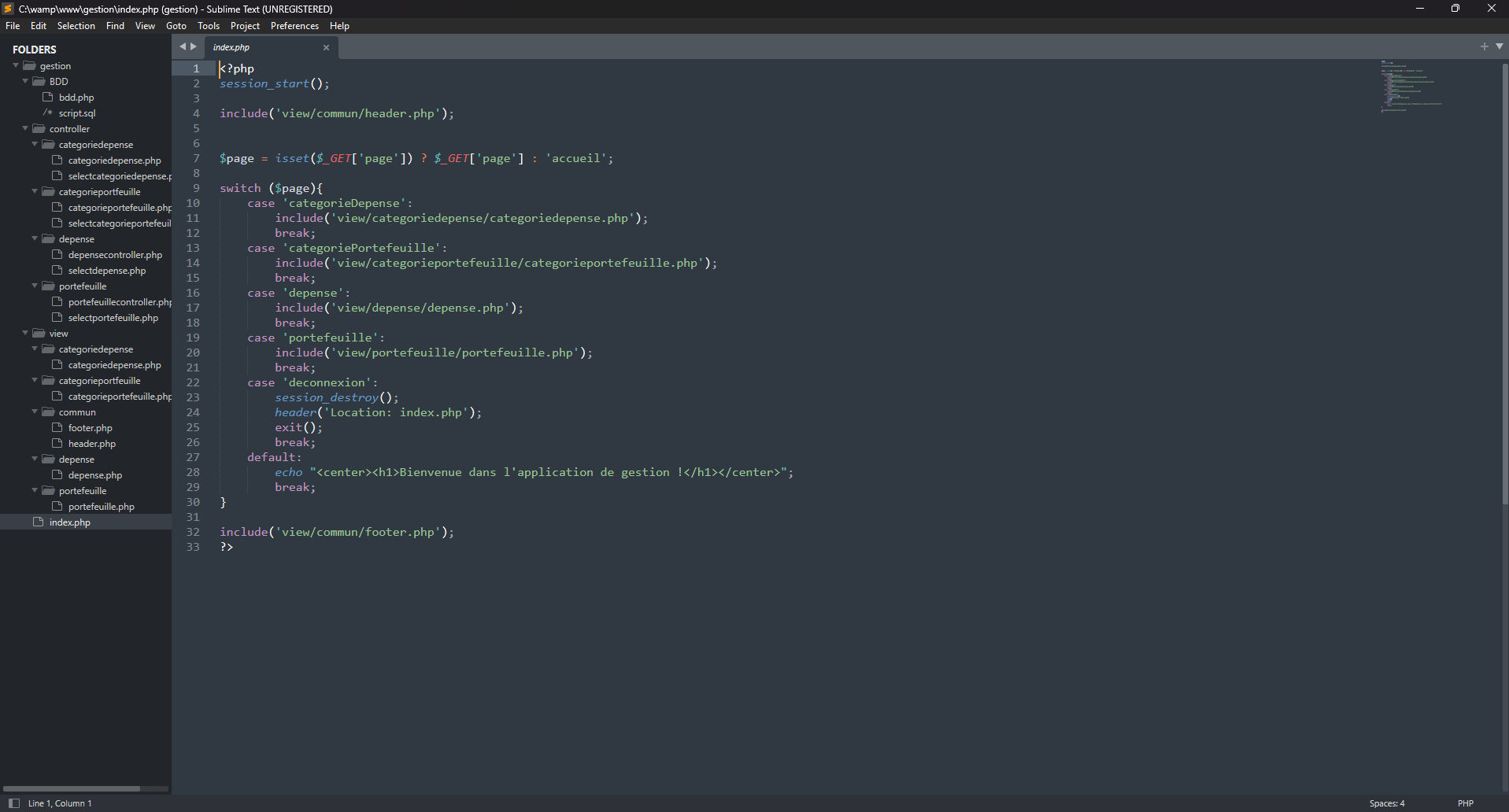 Sélection de catégorie et portefeuille