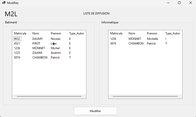 Code gestion liste
